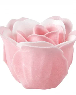 Caja de 12 rosas en hojas de jabón rosa y blanco – Rosa