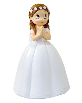 Figura para tarta de comunión niña vestido largo y corona de flores 16,5cm